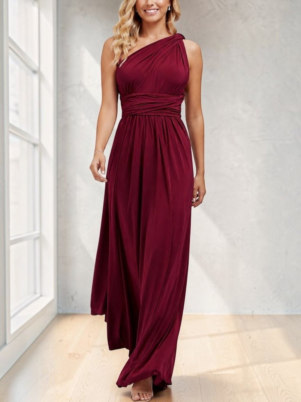 Burgundy Convertible Bridesmaid Dress Infinity Maxi Multiway Wrap Dress Size S